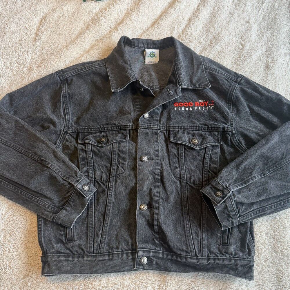 Senor Frogs Mazatlan Mexico Denim Jean Jacket Embroidered Adult Size M-L 90’s